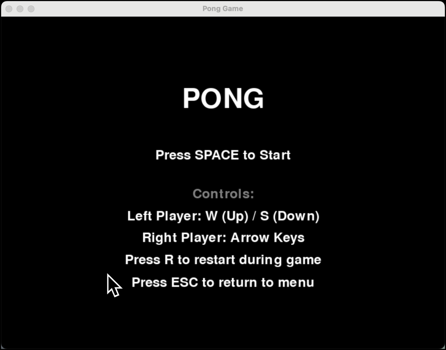 Vibe Coding Pong with Python and pygame Pong main screen