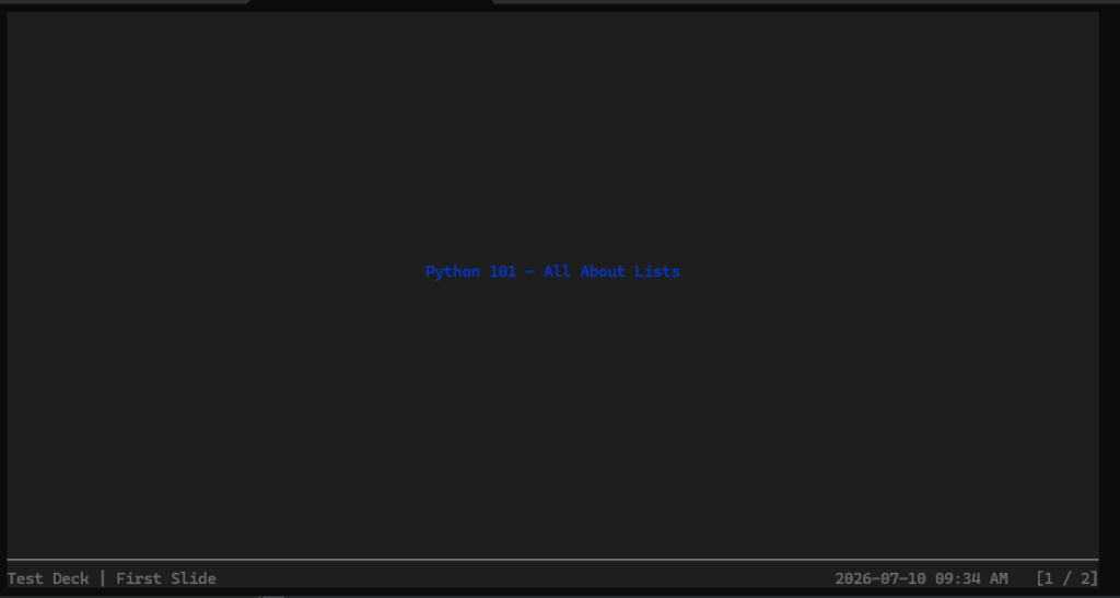 An Intro to Spiel – Creating Presentations in Your Terminal with Python Spiel slide example