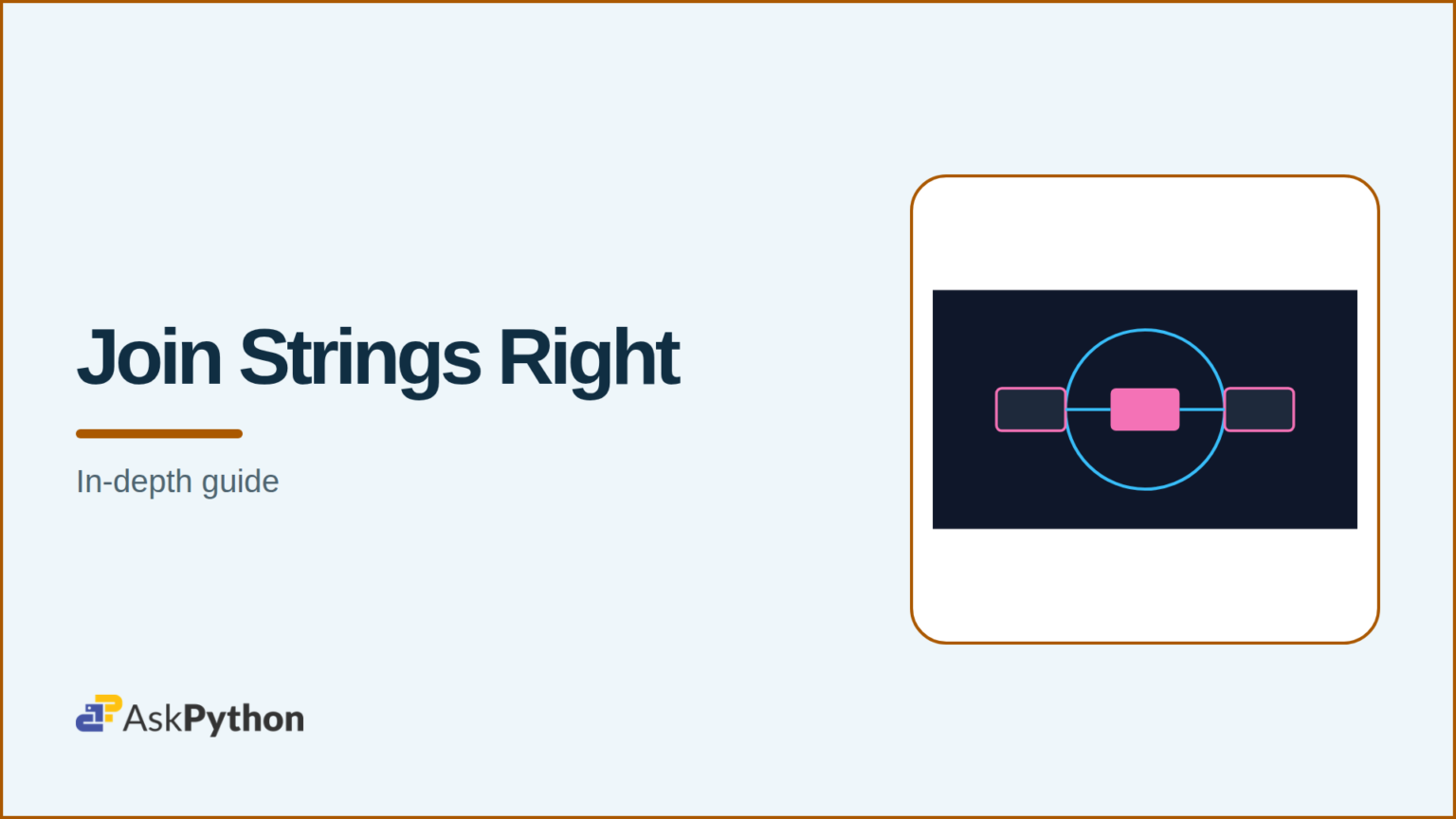 Python String join method guide banner showing list items merging into one string